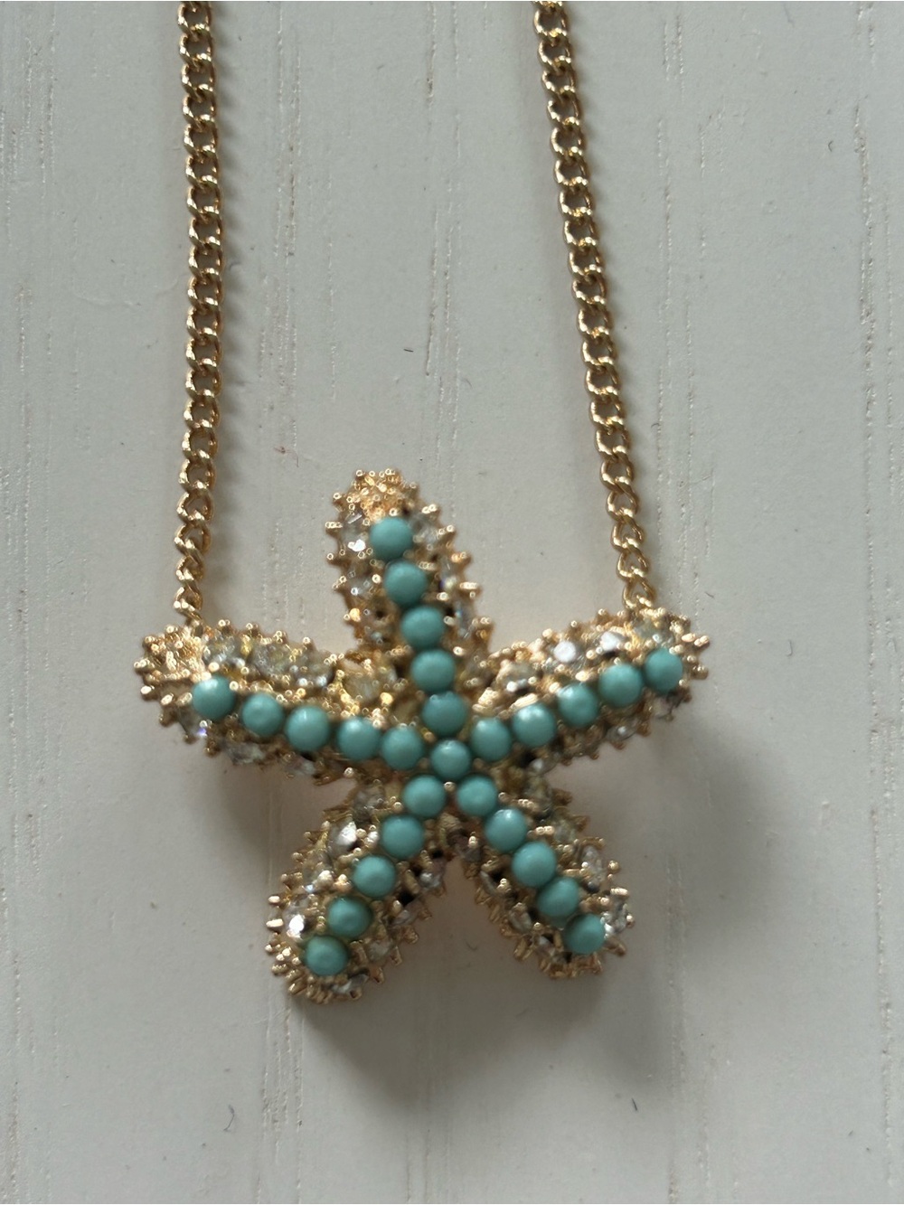 Trendy Jewels Gold Starfish Necklace with Turquoise Beads & CZ’s